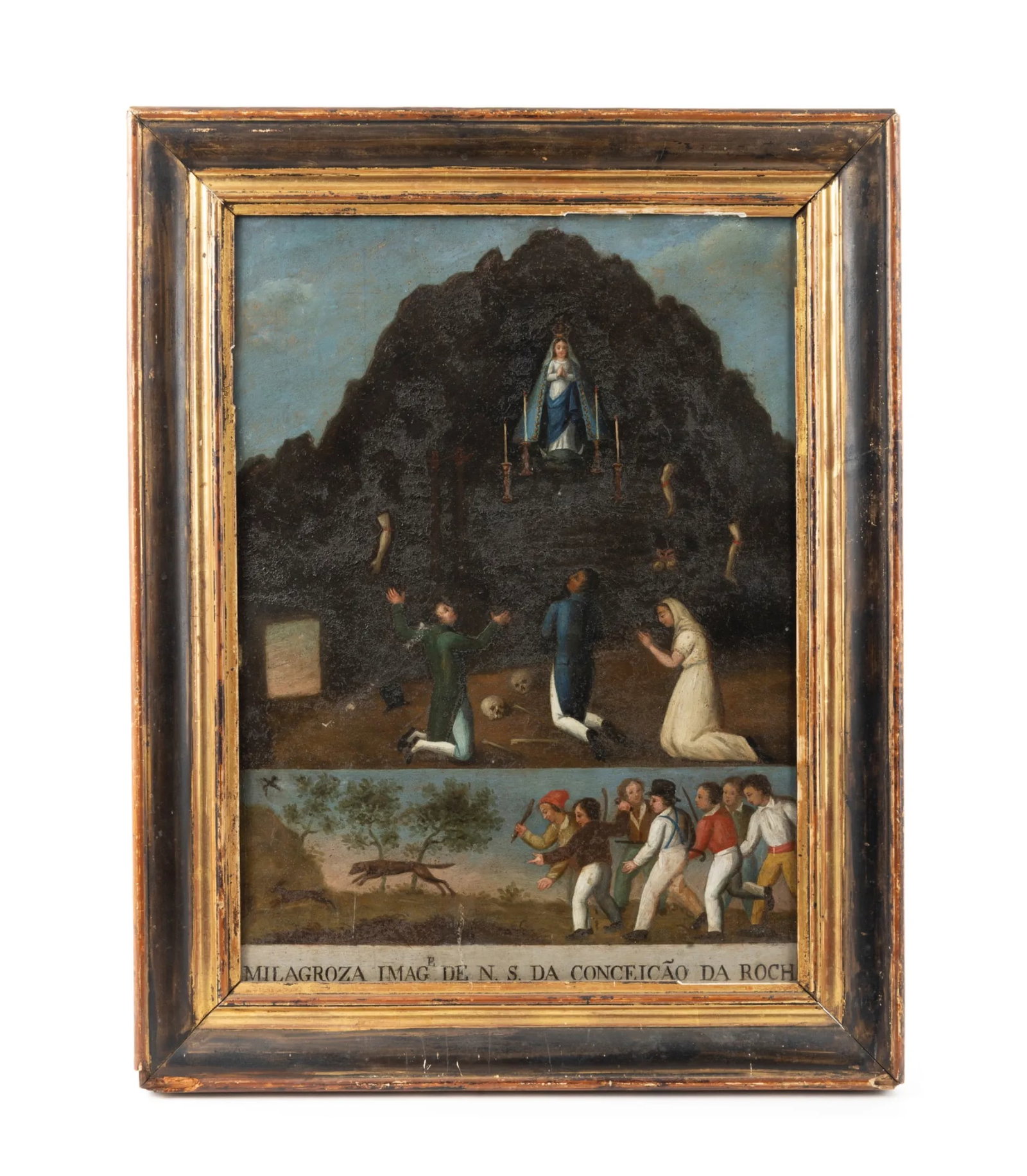 The Miraculous Image of Our Lady of the…: The Miraculous Image of Our Lady of the Rock ConceptionOil on zinc, inscribed Milagrosa Imagem de Nossa Senhora daConceição da Rocha.42 x 30.5 cm.Portugal, circa 1825.This painting commemora