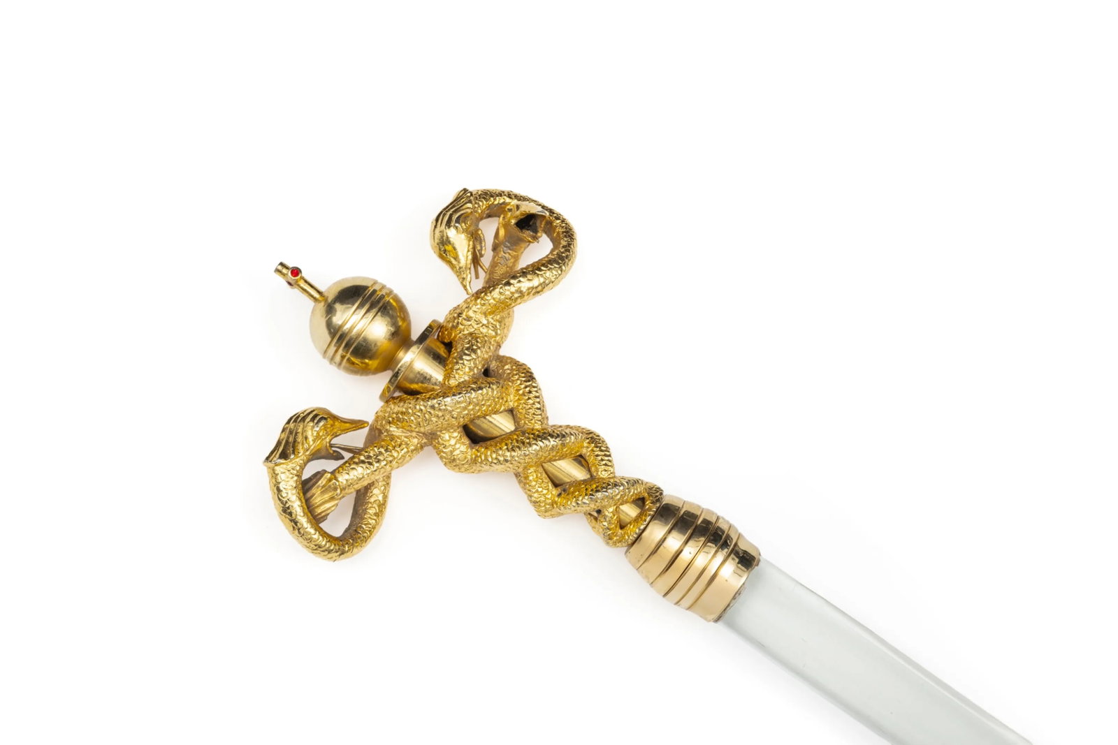 Crystal vartabed staff: Crystal vartabed stickThe tip is adorned with four gilded silver dragons.It can be dismantled into four sections and is in its original case.Late 19th - early 20th century.