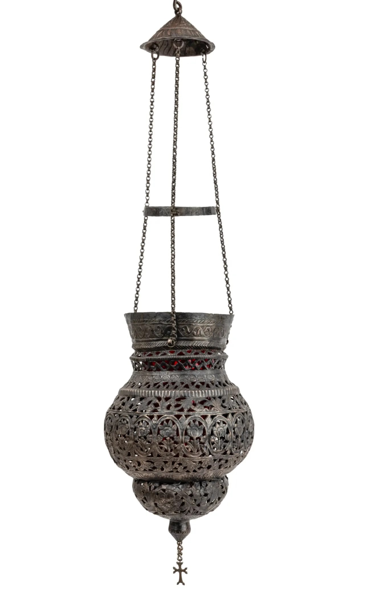 Hanging church lamp, 1818: Church hanging lamp, 1818Openwork and repoussé silver oil lamp decorated with flowers, foliage and friezes.An Armenian inscription on the circumference at the bottom indicates that it was donated