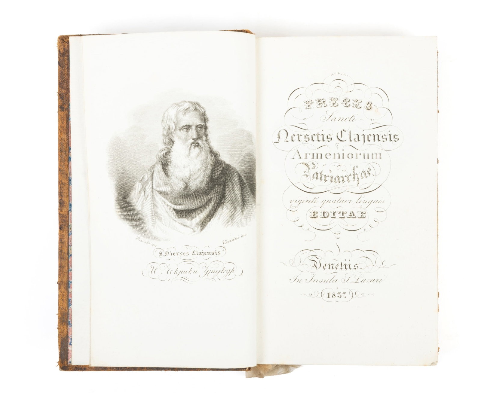 Saint Nerses, Preces Sancti Nersetis…: Saint Nerses, Preces Sancti Nersetis ClajensisArmeniorum Patriarchae viginti quatuor linguis editaeVenice, St. Lazarus imprint, 1837.In-12°. 434 pages. With an engraving of the portrait of