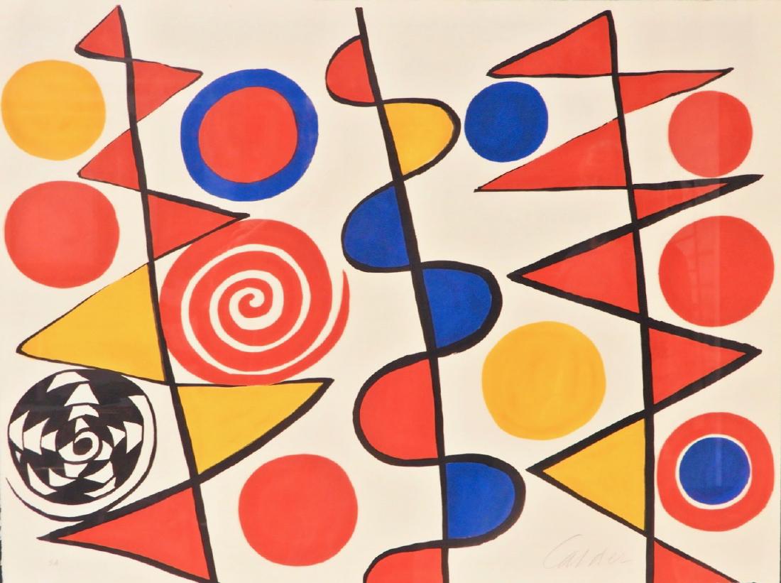 Alexander Calder (American, 1898-1976) Pennants: Alexander Calder (American, 1898-1976); one print on paper depicting an abstract composition with zig-zagging lines and bright color blocking. Edition: Artiste; Signed in graphite in the bottom right 