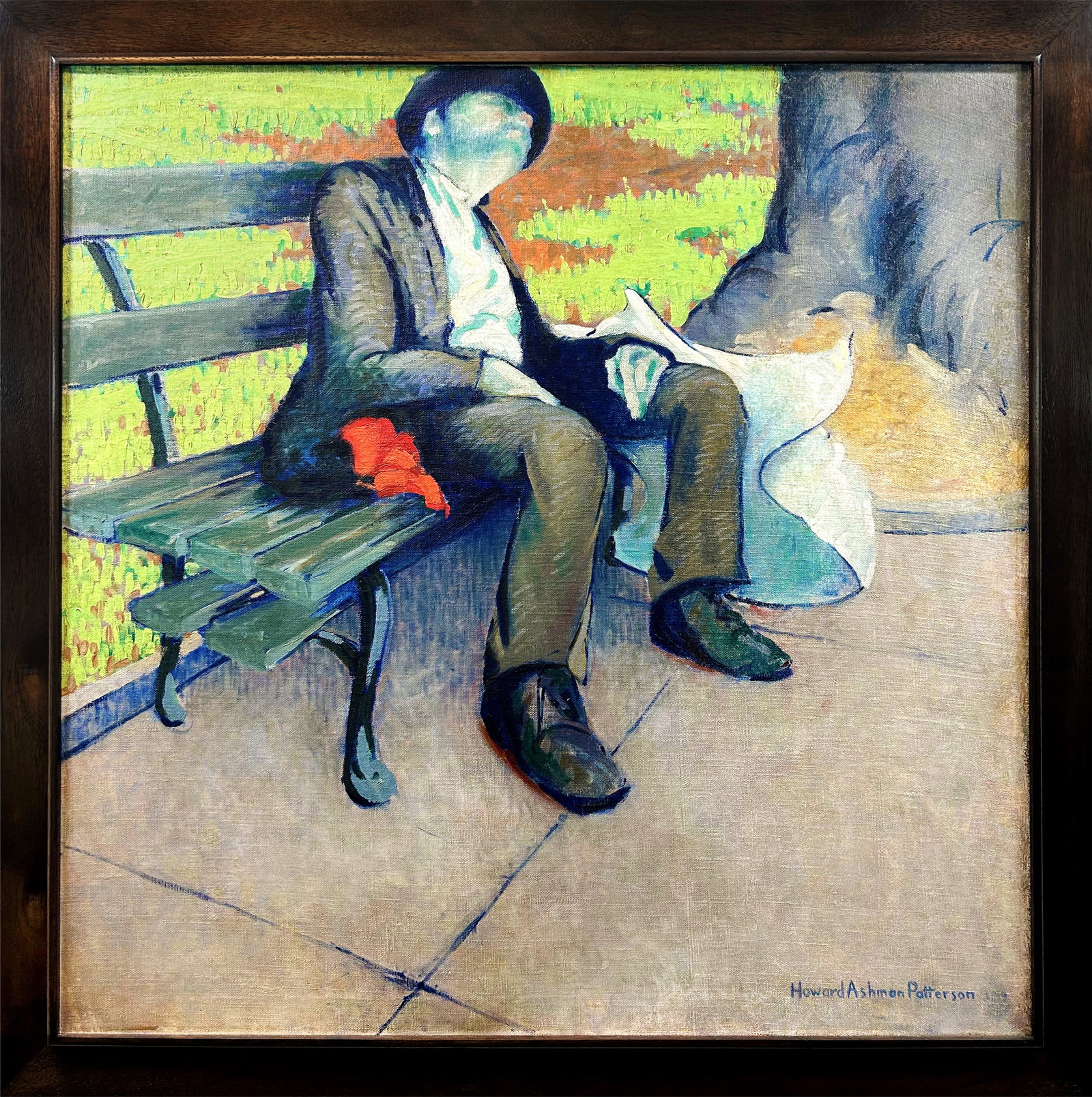 Howard Ashman Patterson "Man Sleeping on a Park Bench" Oil Painting (1 of 5)