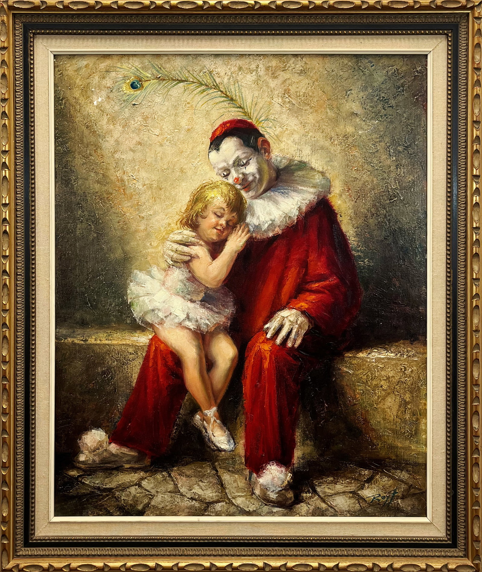 Reyt, Oil Painting of a Loving Clown with a Little Girl Seated on His Lap (1 of 8)