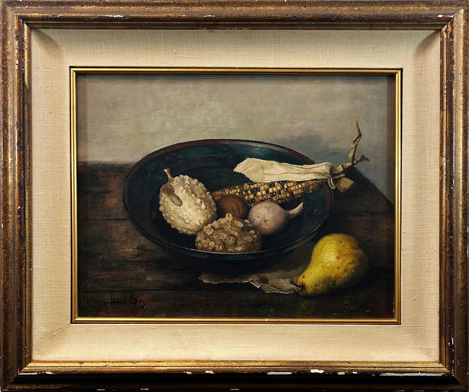 Henk Bos "Blue Dish with Dried Corn" Oil Painting (1 of 8)