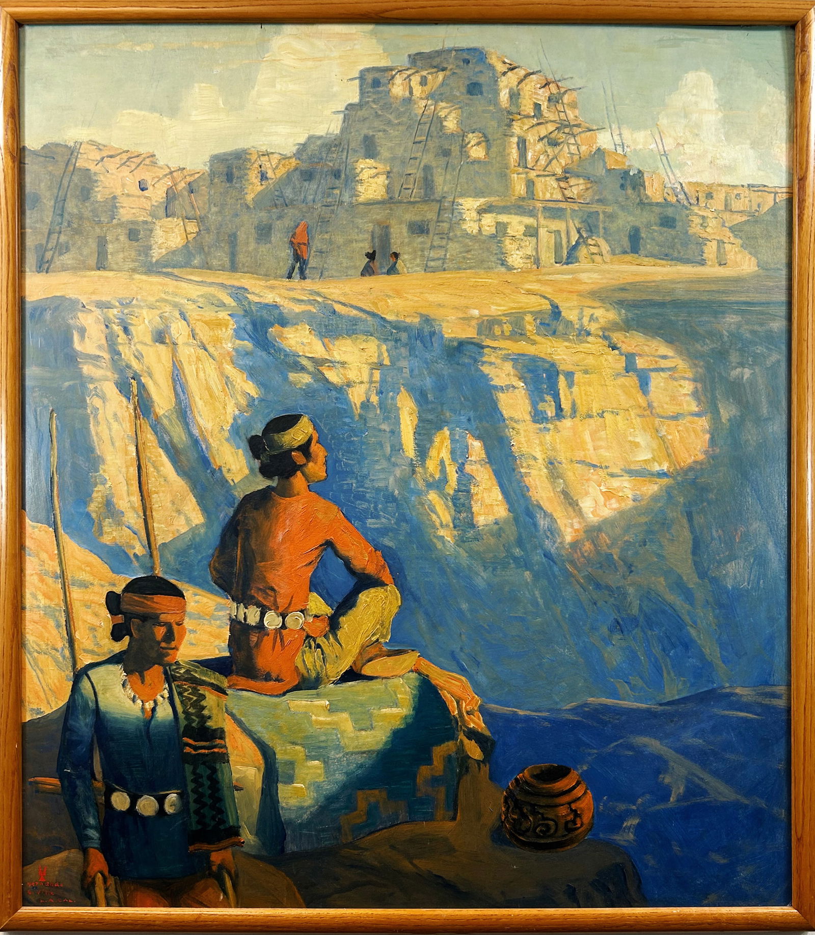 Hernando Gonzallo Villa Oil Painting of Indigenous Figures Overlooking a Canyon (1 of 9)