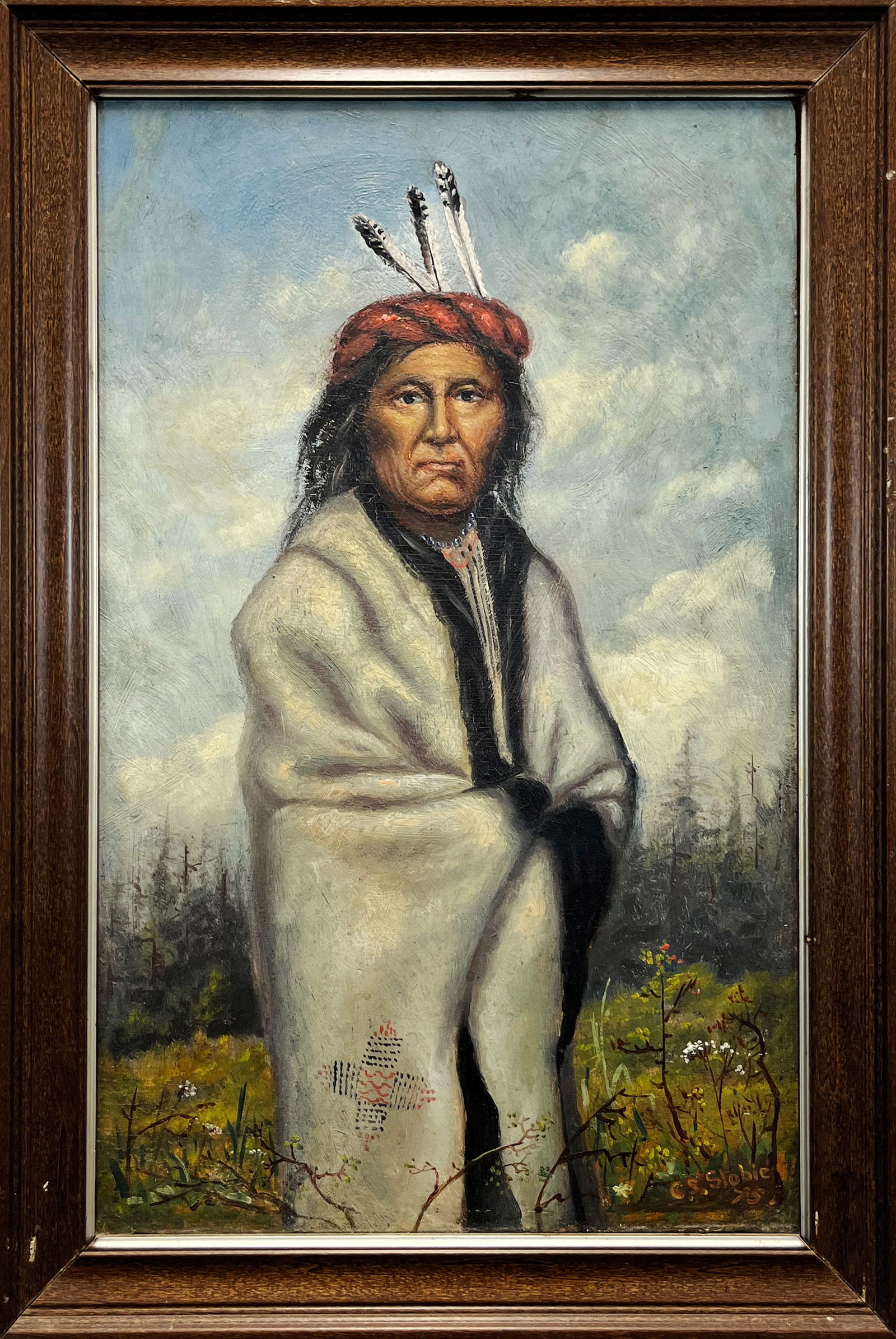 Charles Stewart Stobie Oil Painting of a Native American Man (1 of 6)