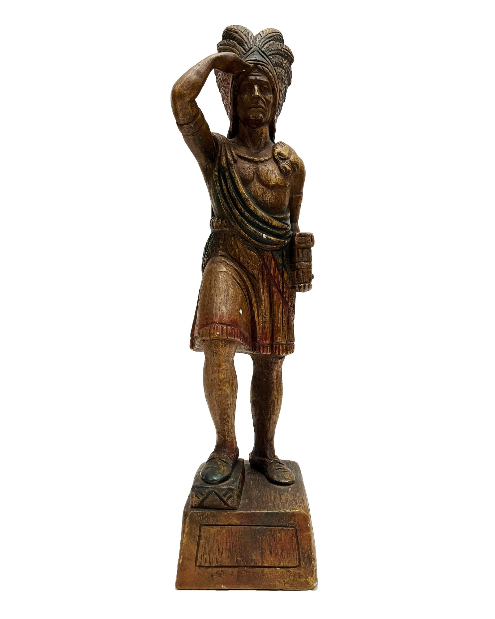 Painted Plaster on Wood Scuplture of a Standing Native American Man (1 of 9)