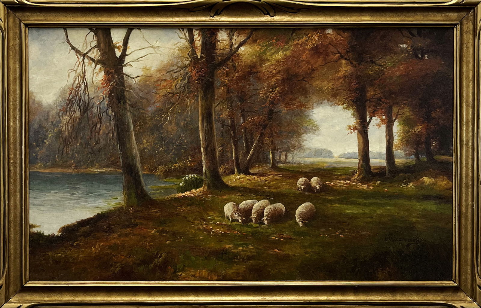 Henry Hulsmann Oil Painting of a Landscape with Grazing Sheep (1 of 7)