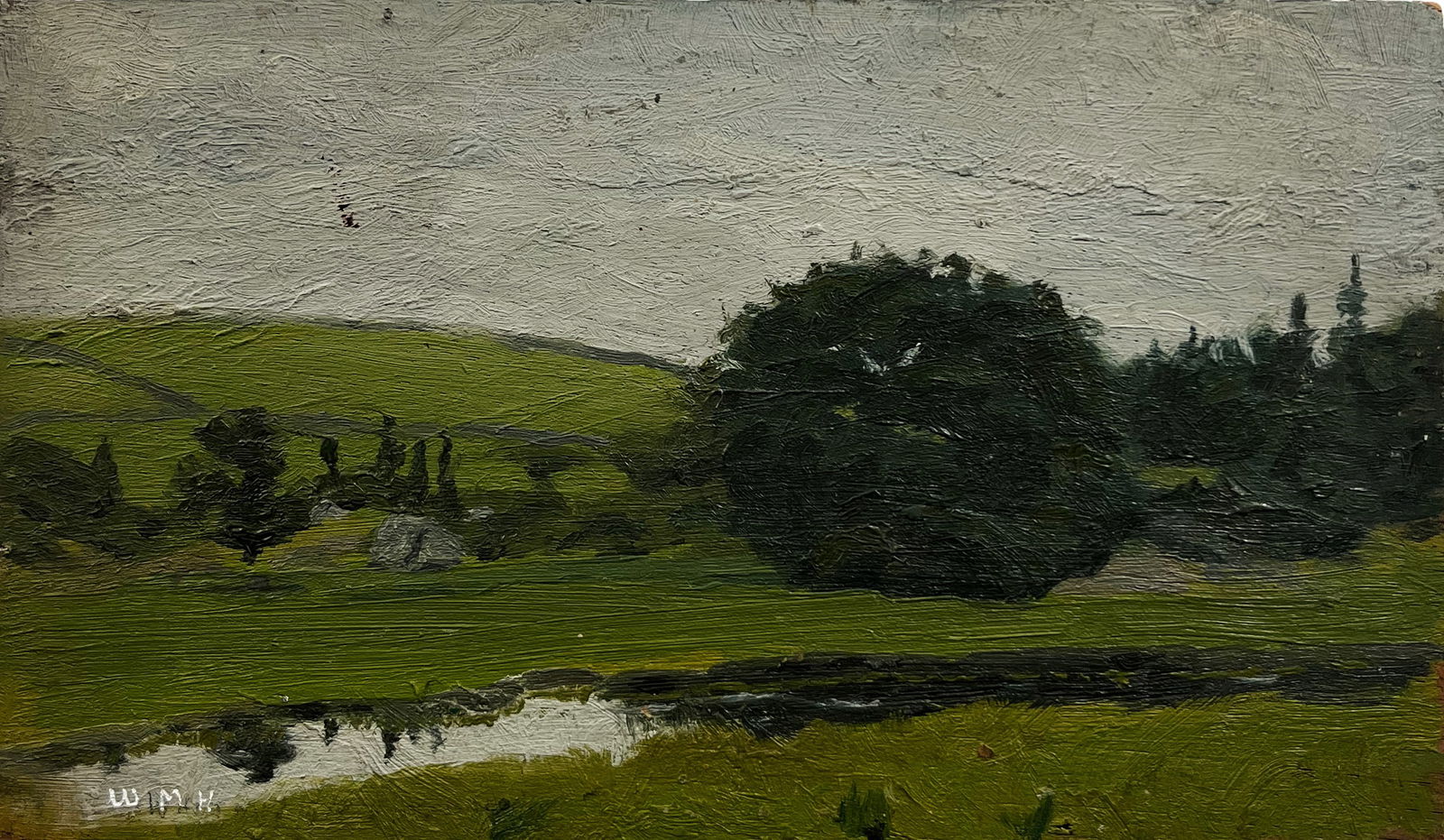Whitney Myron Hubbard Oil Painting of a Landscape Featuring Trees and a Stream (1 of 7)