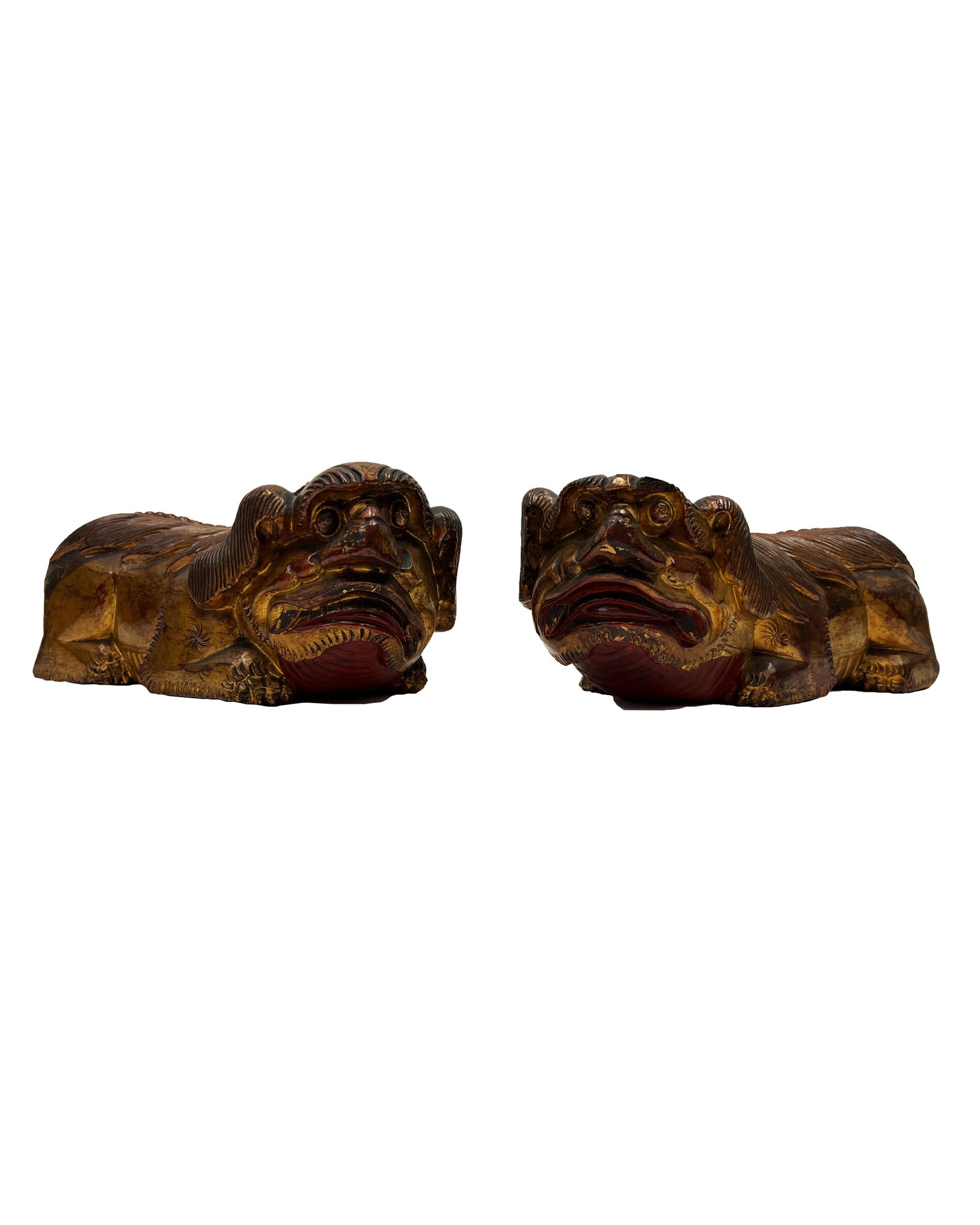 Pair of Chinese Wood Hand Carved "Foo Dogs" (1 of 6)