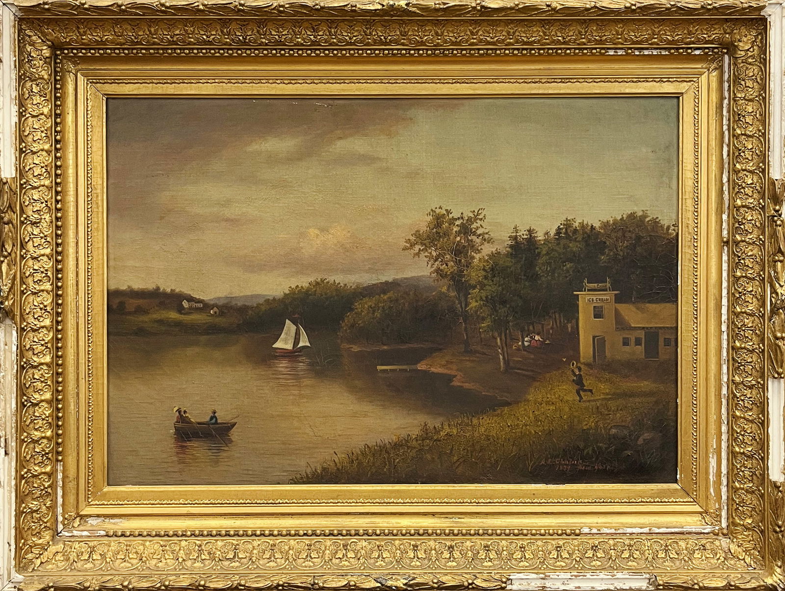 Annie L. Chapin "Child Running Toward Lake with Hat in Hand" Oil Painting (1 of 9)