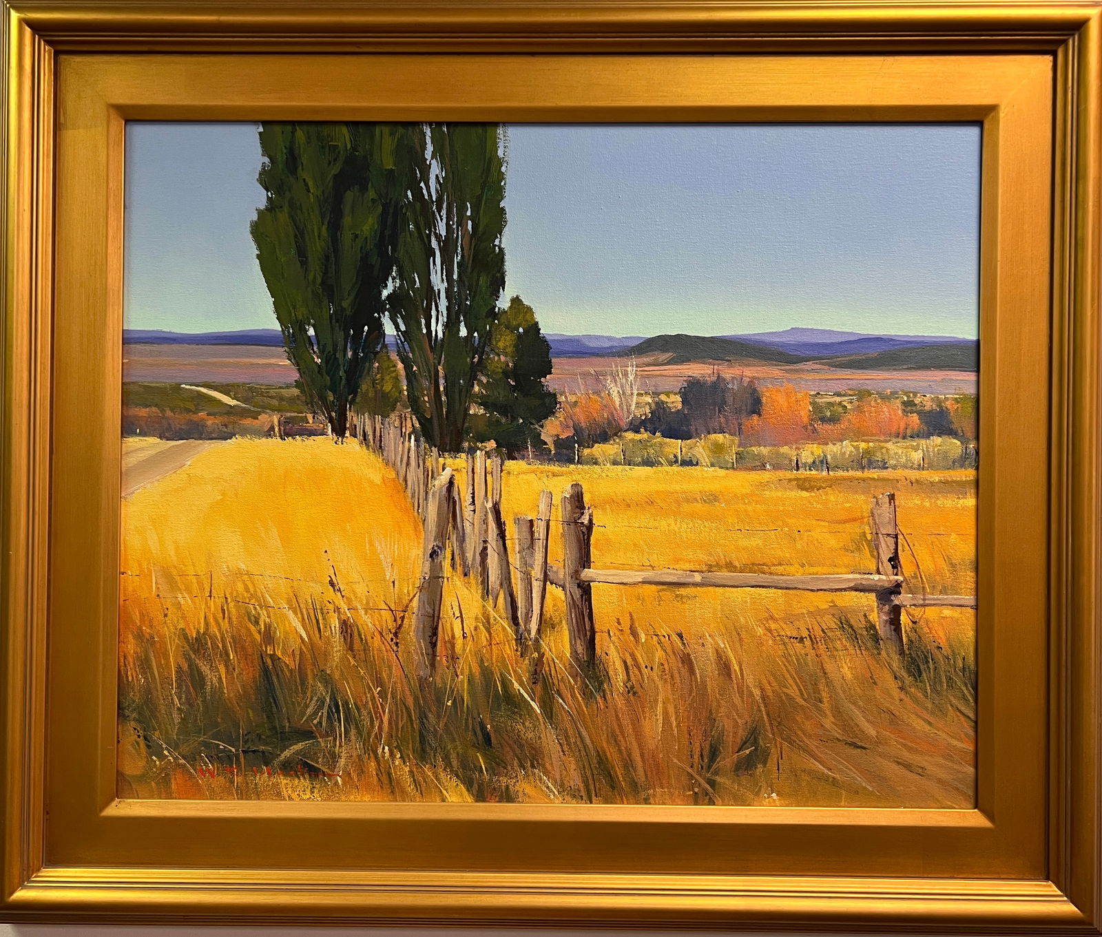 William Cather Hook, Seco Poplars, Signed Acrylic Painting: One acrylic paiting by William Cather Hook signed at lower left and with the artist's label en verso. 24 in. x 30 in. without frame 32 in. x 33 in. with frame. All items sold as isDimensions reflect u