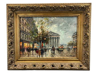 Antoine Blanchard, "Street Scene", Signed Oil on Canvas