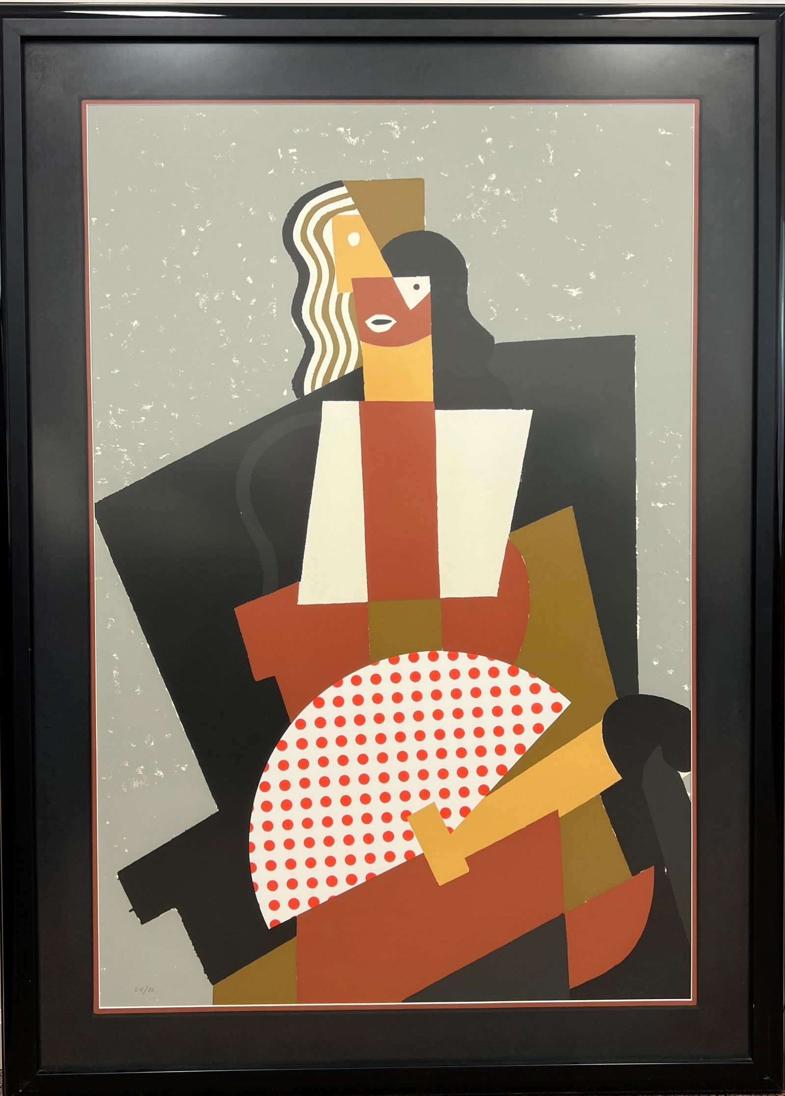 Equipo Crónica, Abanico de Lunares, Signed Serigraph, 1981: Equipo Crónica, Abanico de Lunares, signed serigraph, 1981. Rendered in a geometric Cubist-inspired style, this boldly graphic composition features an abstracted figure composed of angular planes in