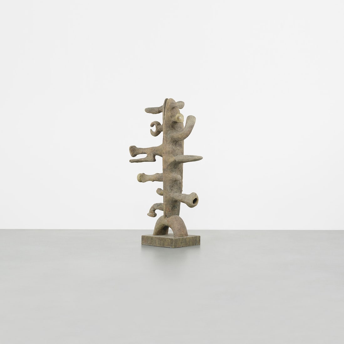 Large Modern Abstract Sculpture by Ruth Duckworth: One modern abstract sculpture by Ruth Duckworth, composed in glazed stoneware with an organic, totemic vertical form. The work features an upright spine-like structure punctuated by protruding, asymme