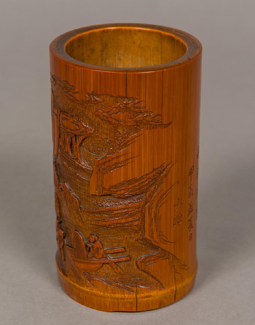 A 19th century Chinese bamboo brush pot Well carved (1 of 13)