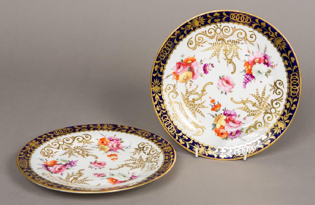 A pair of 19th century Royal Worcester David Bates: A pair of 19th century Royal Worcester David Bates decorated cabinet plates Both worked with floral sprays interspersed with gilding within a blue border, impressed mark and red painted 737 to verso.