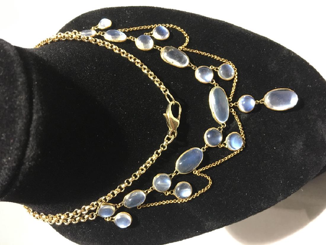 An Edwardian 9K gold moonstone set necklace 44 cm long. (1 of 4)