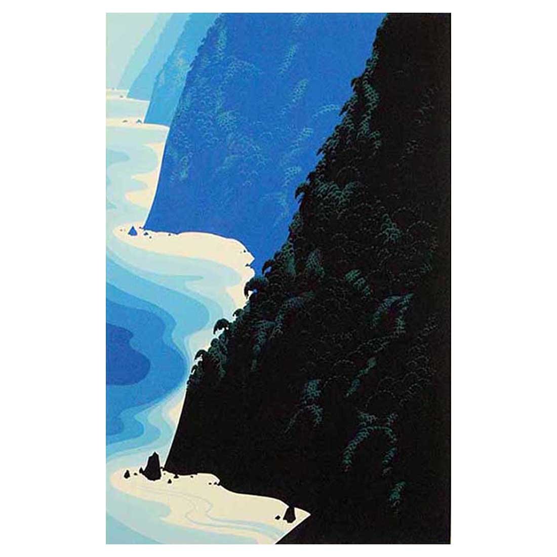 Eyvind Earle - Big Blue Sur: Big Blue Sur by Eyvind Earle (Anerican 1916-2000). Limited Edition. Numbered AP 95 of 300. Signed. Serigraph. Framed size 32" x 42". Buyer pays shipping.