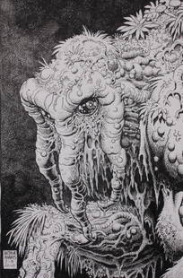 Arthur Adams Signed Man-thing Illustration Art: Signed Man-Thing original ink illustration on cardstock by comic illustration artist Arthur Adams, 2.8.2010. Art Size: 6.25" x 9.25". IN-HOUSE SHIPPING: Secure Flat-Rate Priority Shipping provided in-