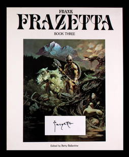 The Fantasy Art of Frank Frazetta: Three, Signed: Signed copy of "The Fantasy Art of Frank Frazetta: Book Three". IN-HOUSE SHIPPING: Secure Flat-Rate Priority Shipping provided in-house by Taurus Auctions. Domestic: $8.75 International: $24.75 For an