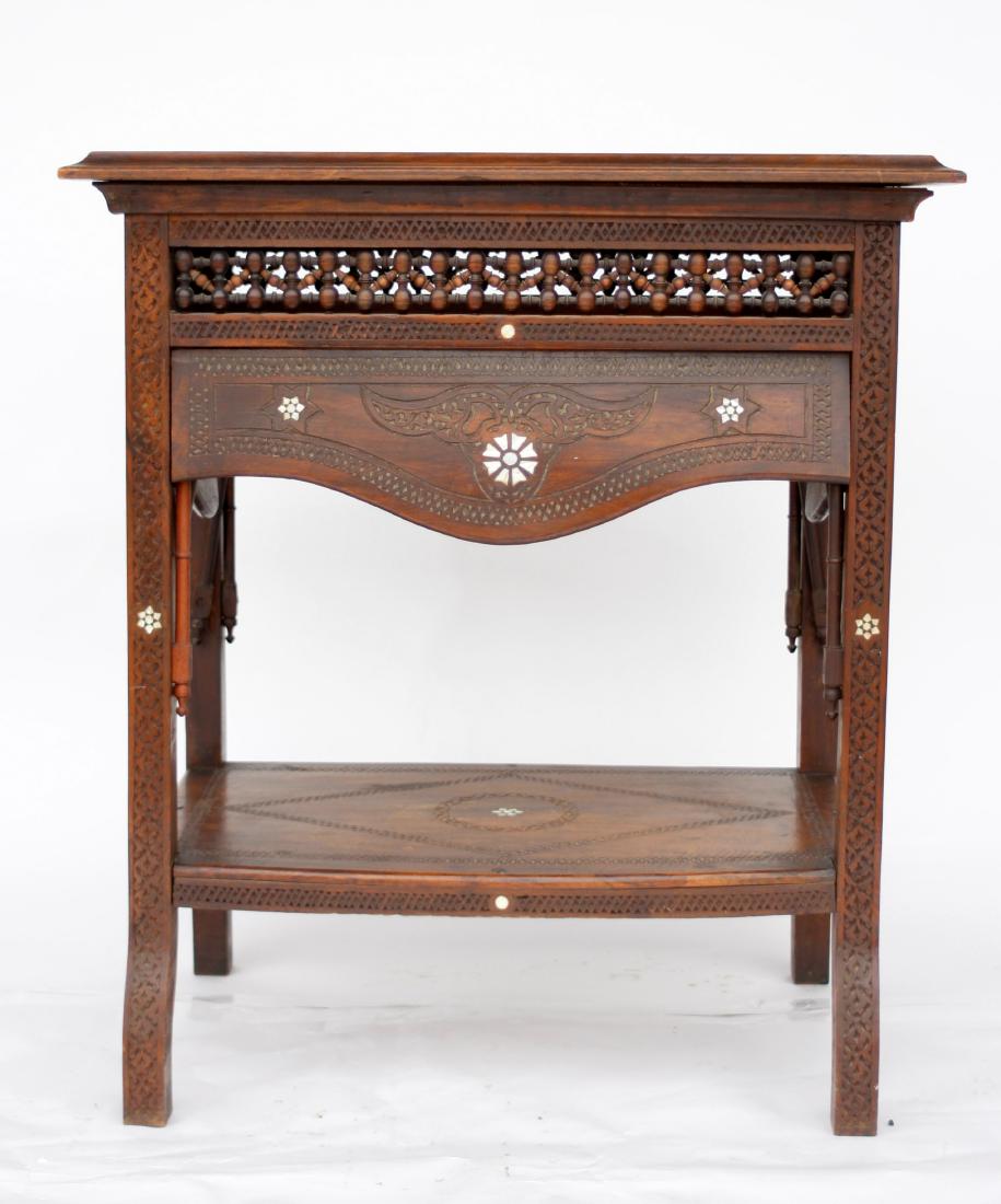 Antique Moroccan  Moorish Carved Inlaid Wood Table (1 of 9)