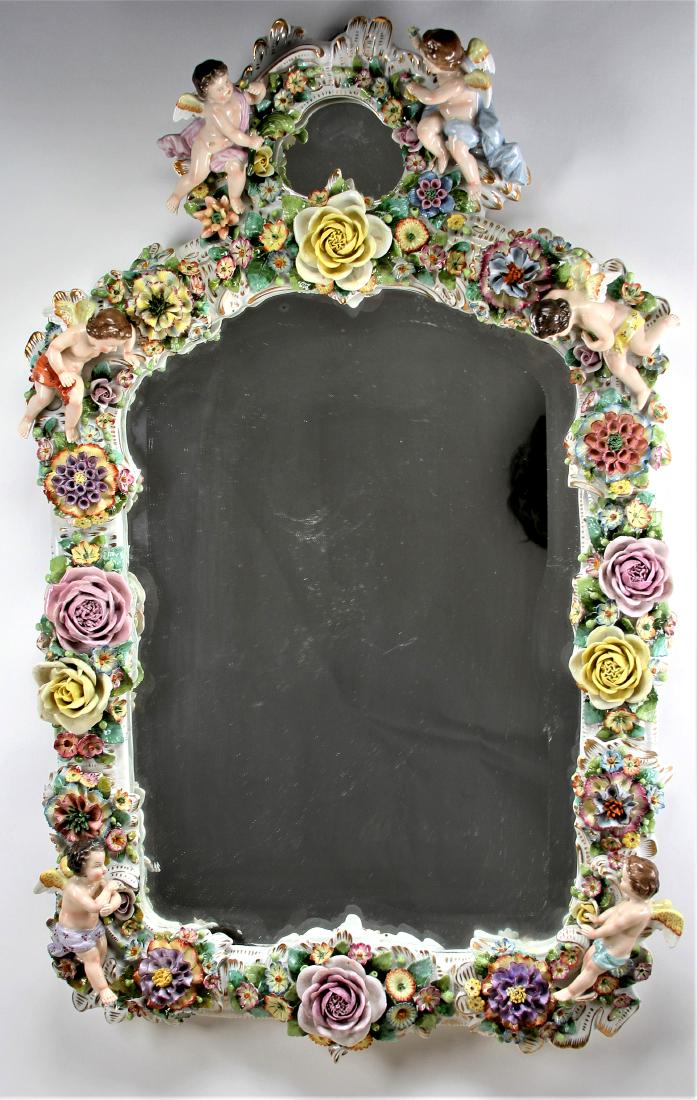 Antique Sitzendorf Porcelain Cherub & Floral Mirror (1 of 9)