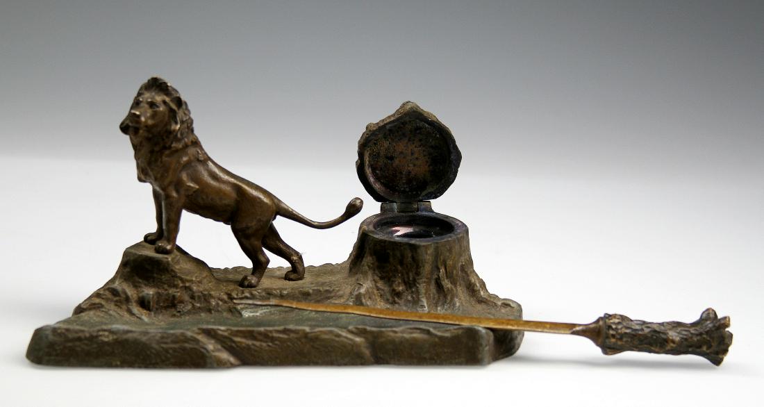 Antique Austrian Bronze Lion Inkwell Desk Set Jun 23 2019