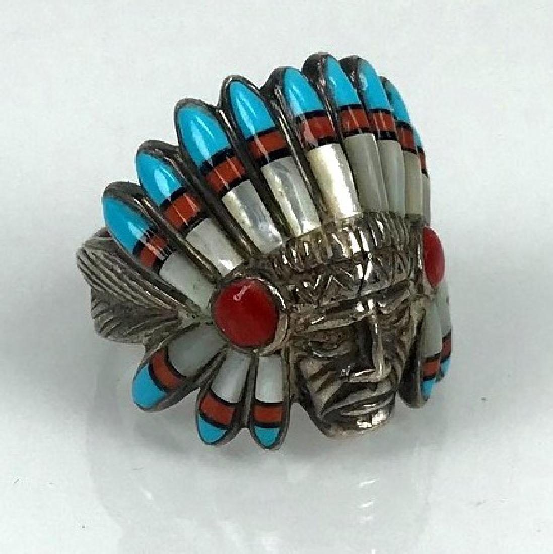 Native American Indian Chief Head Sterling Ring (1 of 5)
