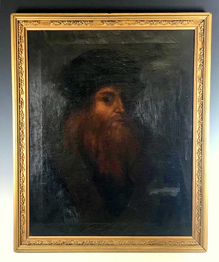 Antique Oil on Canvas Da Vinci Self Portrait (1 of 5)