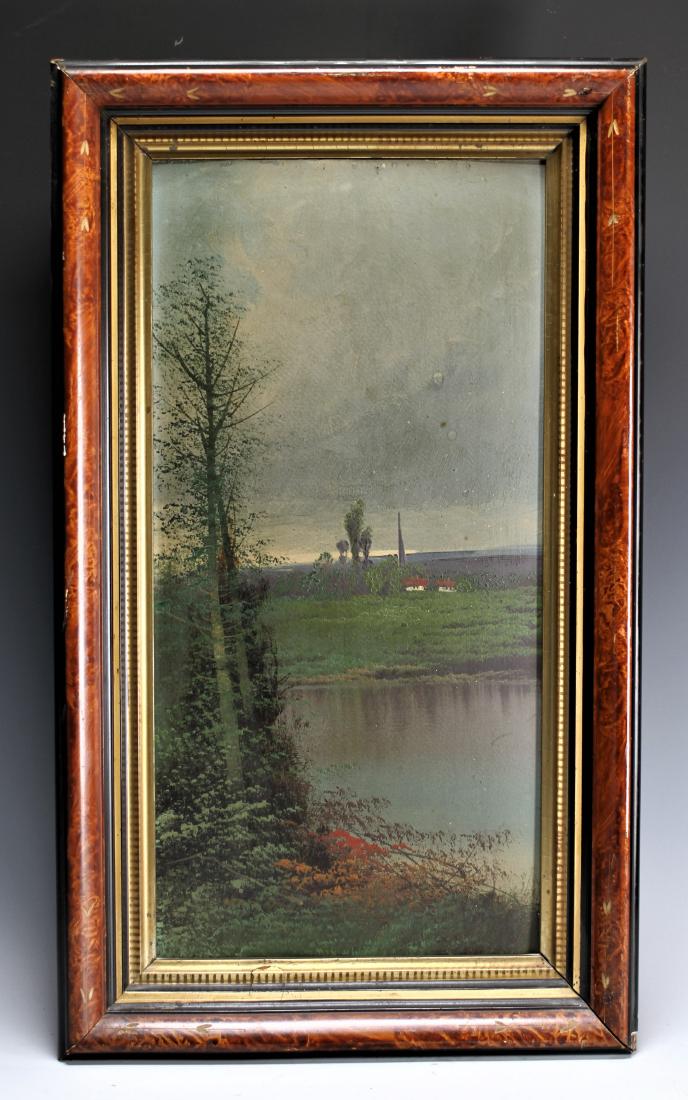 Oil Painting: Lake and Farmhouse, Unsigned. (1 of 5)