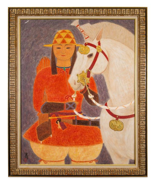 Chinese Warrior & Horse Oil Painting (1 of 4)