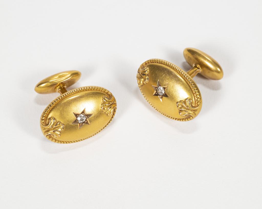 Pair 14k Yellow Gold & Diamond Cufflinks (1 of 10)