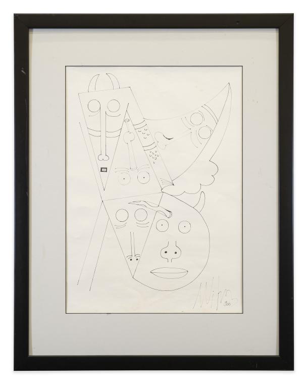 Signed W or Wilf Lam, Cubist Ink Drawing (1 of 3)