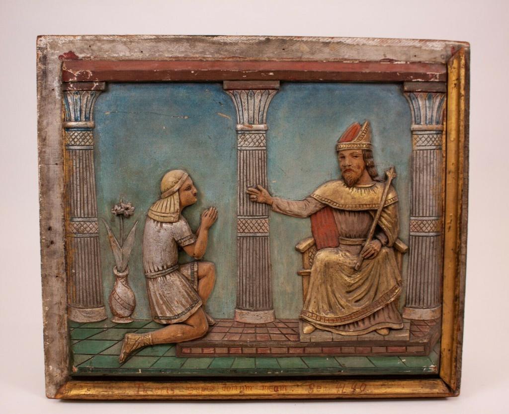 Antique Wood Relief Wall Plaque, Joseph & Pharaoh (1 of 5)