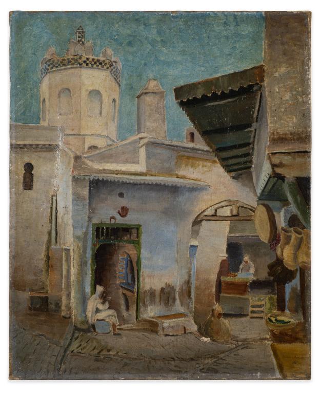 Antique Street Scene Oil Painting on Canvas (1 of 5)