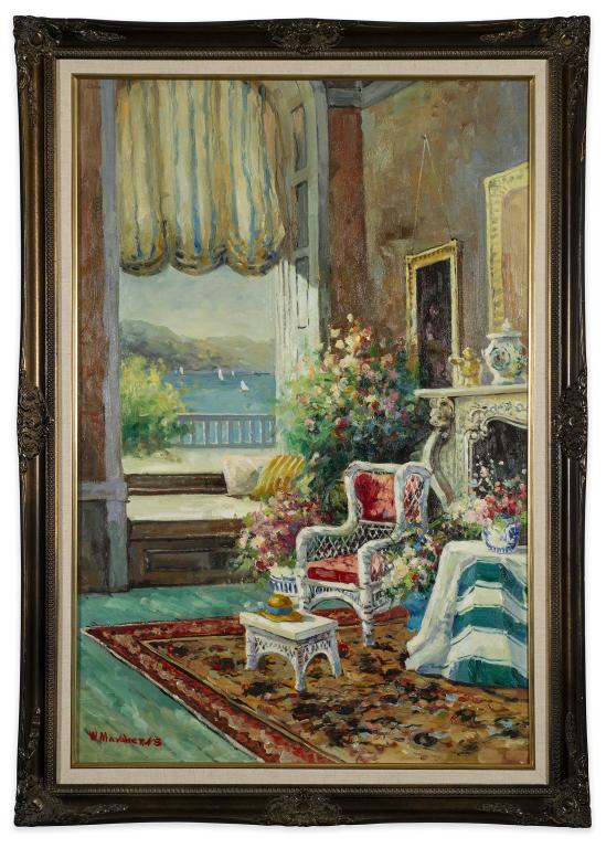 Interior Scene Oil Painting Signed W. Mavaherns (1 of 5)