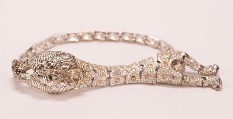 Vintage Reticulated Rhinestone Lion Bracelet (1 of 7)