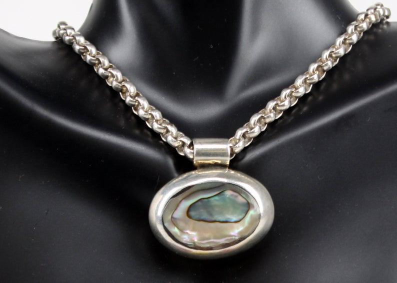 Sterling Silver & Abalone Oval Pendant Necklace (1 of 6)