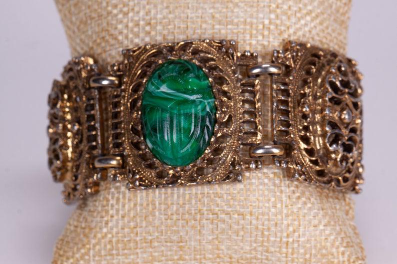 Egyptian Revival Scarab Link Bracelet (1 of 7)
