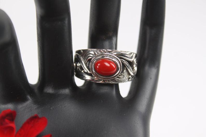 Sterling Silver Art Nouveau Style Red Stone Ring (1 of 5)