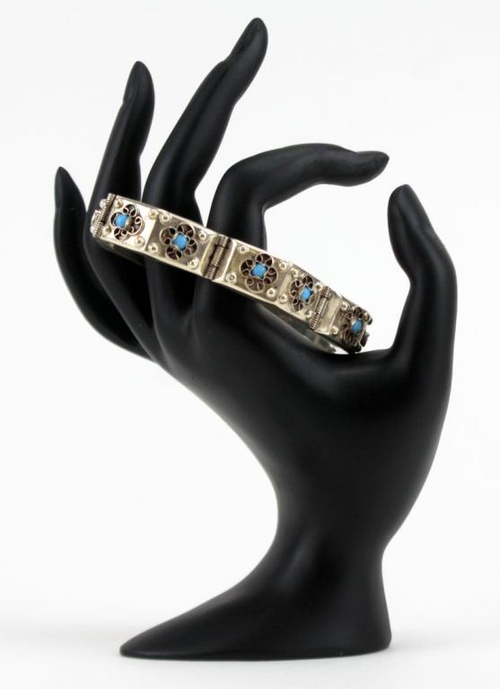 Signed Mexico Sterling & Turquoise Link Bracelet (1 of 8)