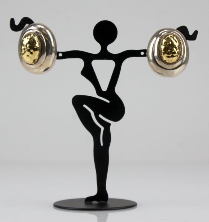 Italian Sterling 18Kt Yellow Gold Dome Earrings: Vintage " AL-OR " Italy 925 Sterling 18Kt Yellow Gold Dome Earrings with Omega Back. This, modern, sleek pair of domed AL-OR earrings are in very good, pre-owned condition with slight surface wear as 