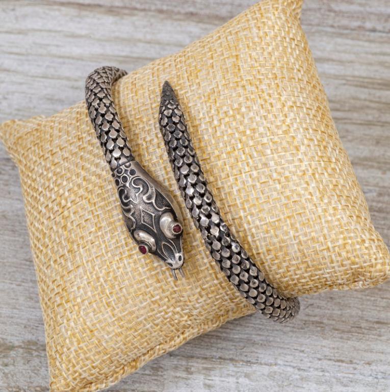 Art Deco Sterling Silver Snake Cuff Bracelet (1 of 6)