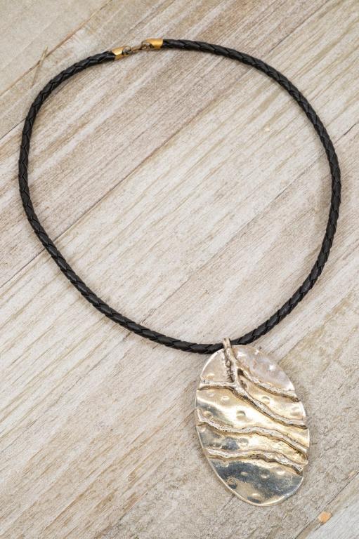 Mid-Century Modern Silver Oval Pendant (1 of 4)