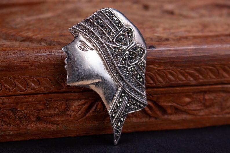 Art Deco Style Sterling & Marcasite Figural Brooch (1 of 6)