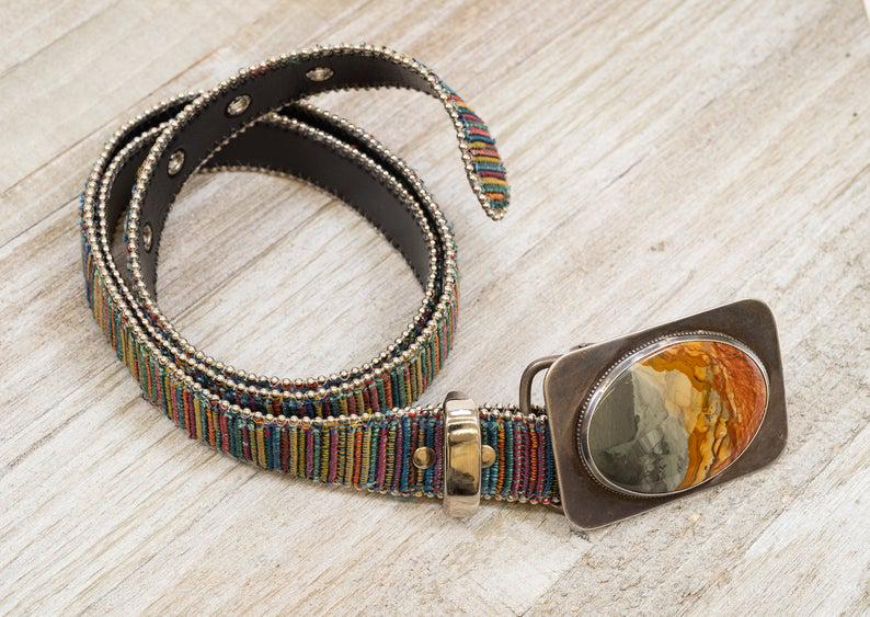 Sterling Silver & Agate Western Belt Buckle with (1 of 5)