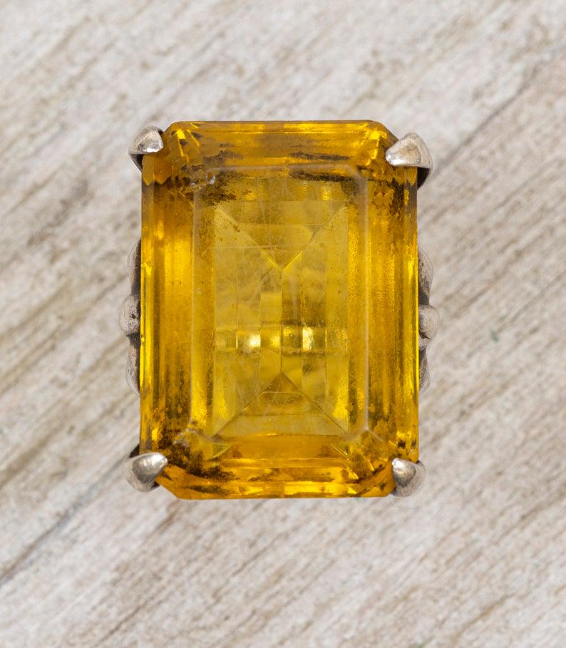 Vintage Sterling & Citrine Retro Cocktail Ring (1 of 7)