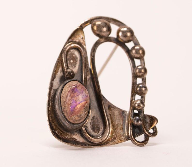 Paul Miller Abstract Sterling & Rose Quartz Brooch (1 of 6)