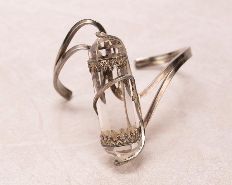 Vintage Sterling & Quartz Cuff Bracelet (1 of 6)